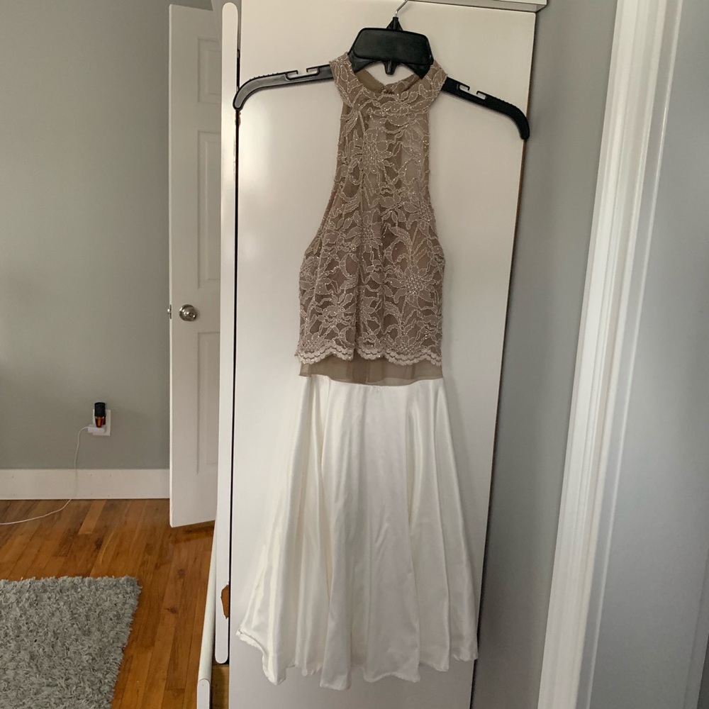 Taupe and White Short Homecoming/Prom Dress